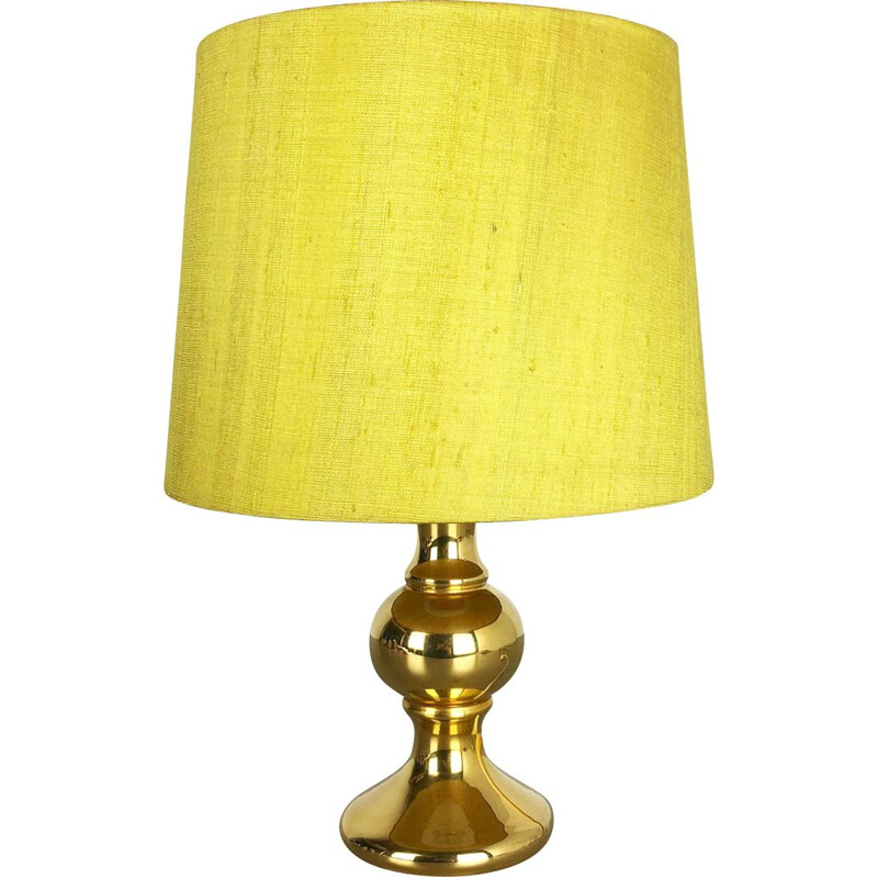 Lampe vintage jaune en soie et verre par Uno et Östen Kristiquil pour Luxus Vittsjö, Suède 1970