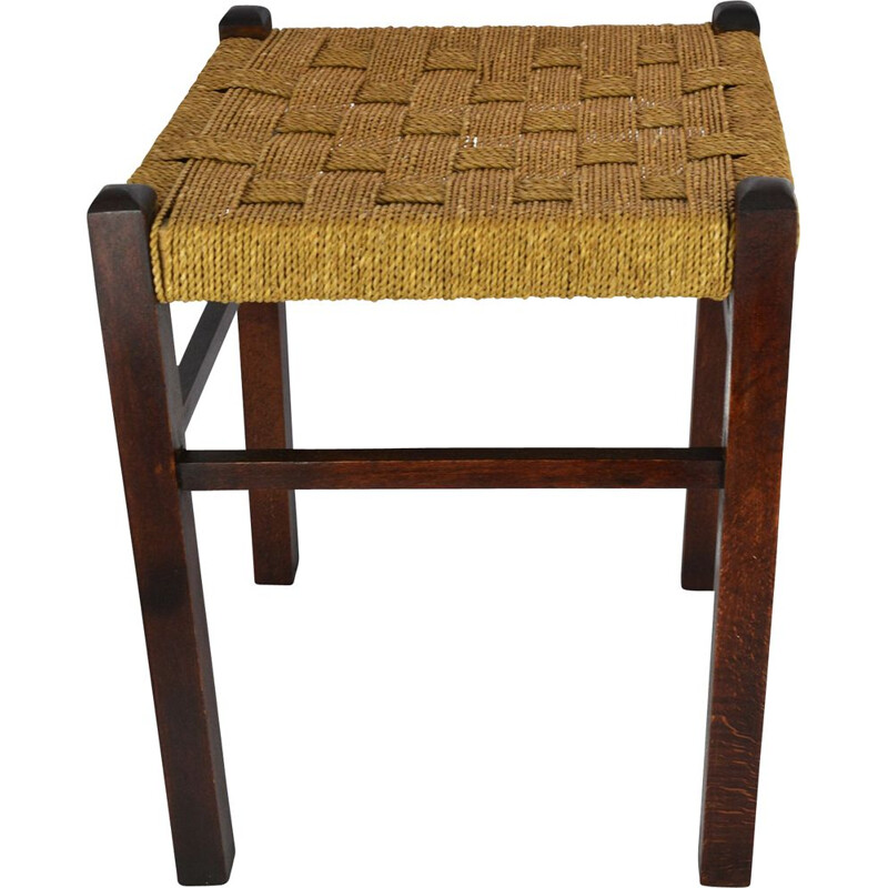 Vintage stool beech with string seat, Germany 1960s