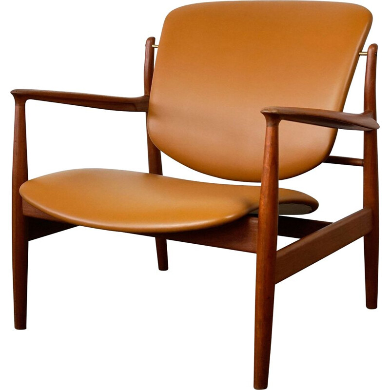 Vintage teak and Leather FD 136 armchair by Finn Juhl 1960