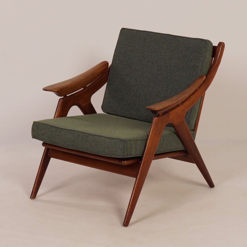 Paire de fauteuils en teck avec tissu vert par Topform,1960