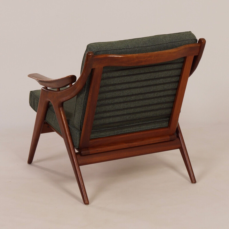 Vintage pair of teak armchairs with green fabric by Topform,1960