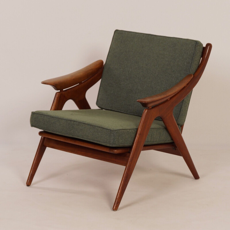 Paire de fauteuils en teck avec tissu vert par Topform,1960