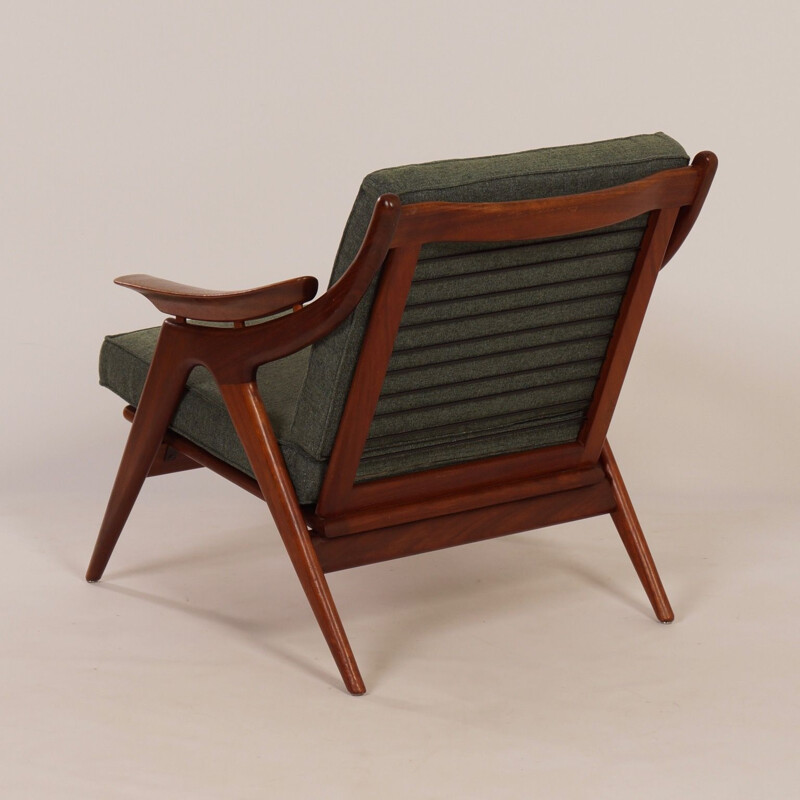 Vintage pair of teak armchairs with green fabric by Topform,1960