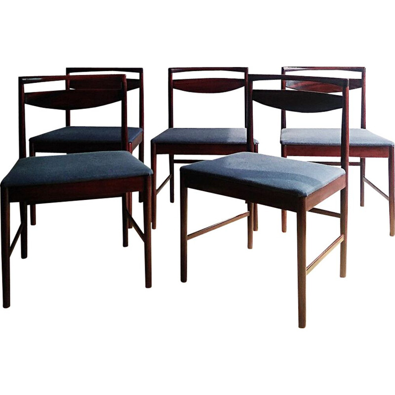 Set of 5 blue vintage chairs in exotic wood 1960