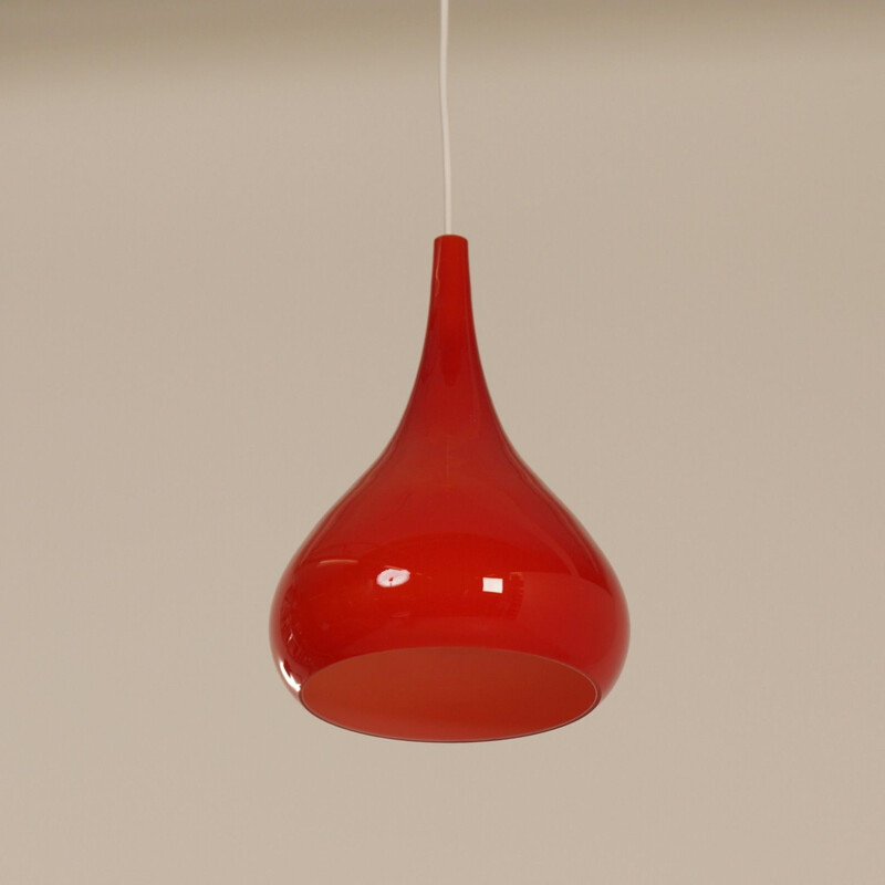 Vintage Danish pendant light in red glass,1960