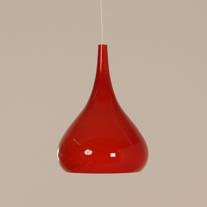 Vintage Danish pendant light in red glass,1960