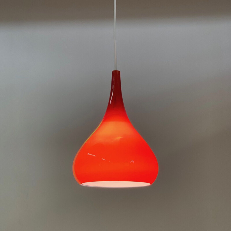 Vintage Danish pendant light in red glass,1960