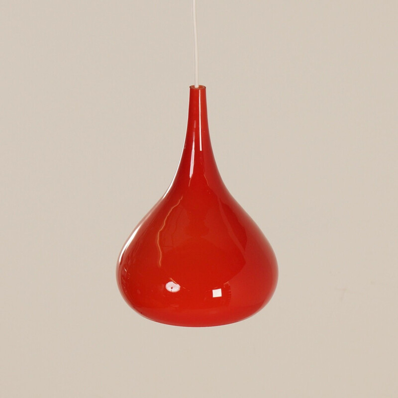 Vintage Danish pendant light in red glass,1960