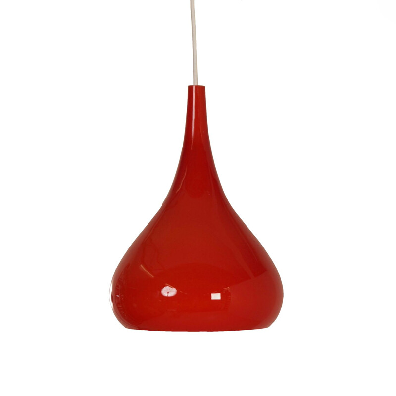 Vintage Danish pendant light in red glass,1960