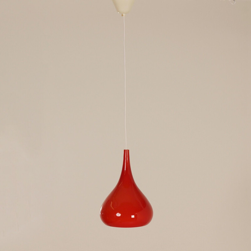 Vintage Danish pendant light in red glass,1960