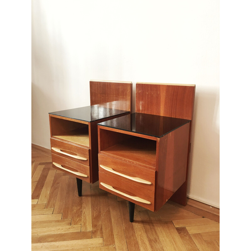 Pair of vintage wooden bedside tables by Mojmir Pozar for Up Zavody, Czechoslovakia 1960