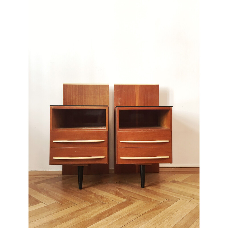 Pair of vintage wooden bedside tables by Mojmir Pozar for Up Zavody, Czechoslovakia 1960