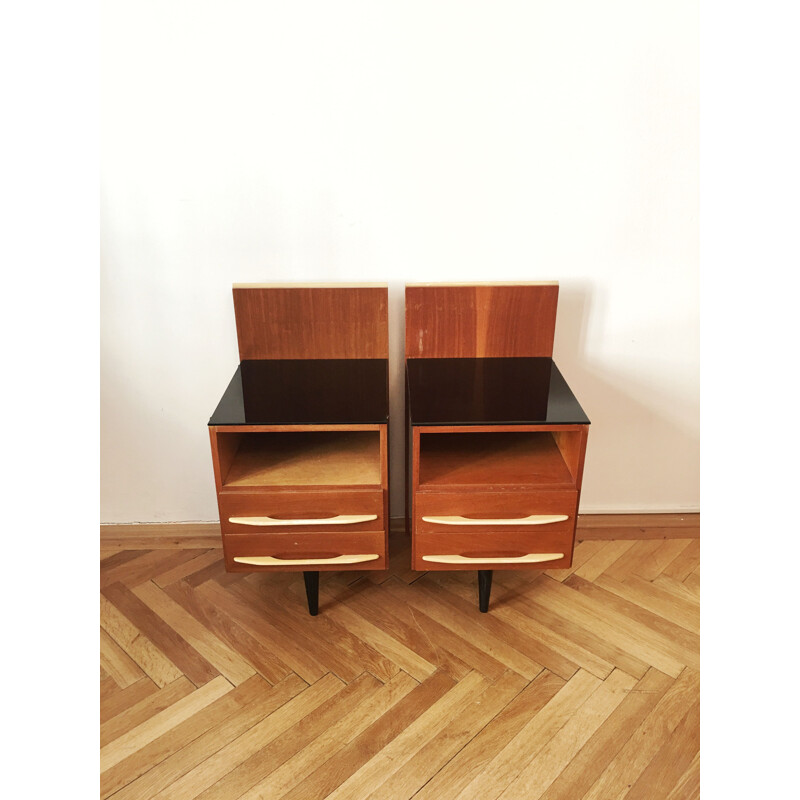 Pair of vintage wooden bedside tables by Mojmir Pozar for Up Zavody, Czechoslovakia 1960