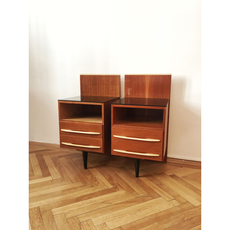 Pair of vintage wooden bedside tables by Mojmir Pozar for Up Zavody, Czechoslovakia 1960