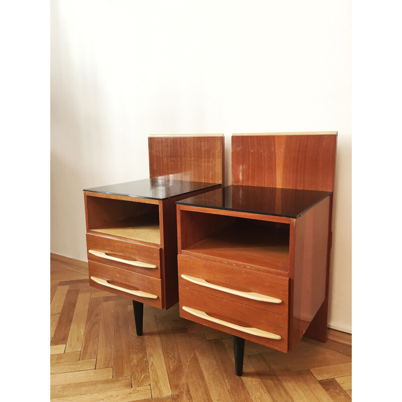 Pair of vintage wooden bedside tables by Mojmir Pozar for Up Zavody, Czechoslovakia 1960