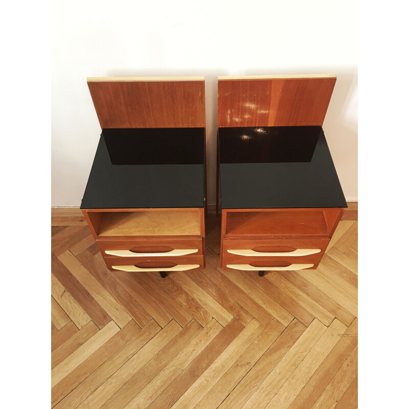 Pair of vintage wooden bedside tables by Mojmir Pozar for Up Zavody, Czechoslovakia 1960