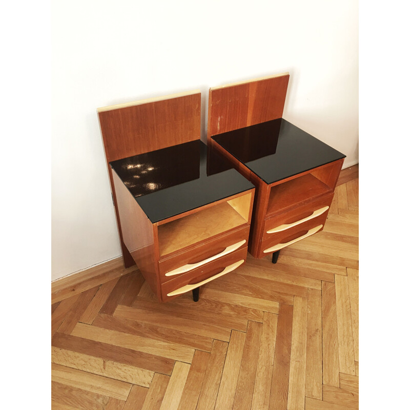 Pair of vintage wooden bedside tables by Mojmir Pozar for Up Zavody, Czechoslovakia 1960