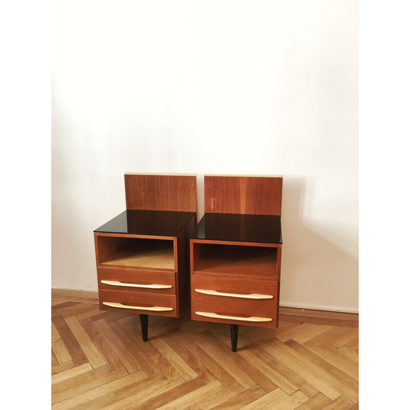 Pair of vintage wooden bedside tables by Mojmir Pozar for Up Zavody, Czechoslovakia 1960