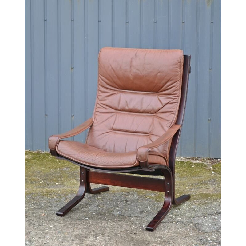 Vintage "Siesta" leather armchair by Ingmar Relling for Westnofa, 1960
