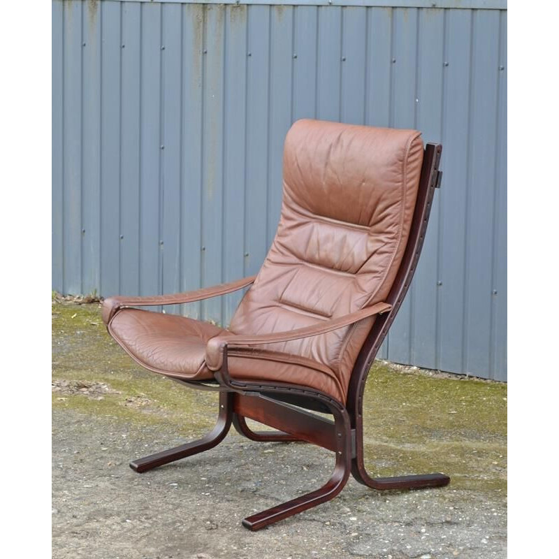 Lounge chair vintage "Siesta" en cuir par Ingmar Relling pour Westnofa,1960