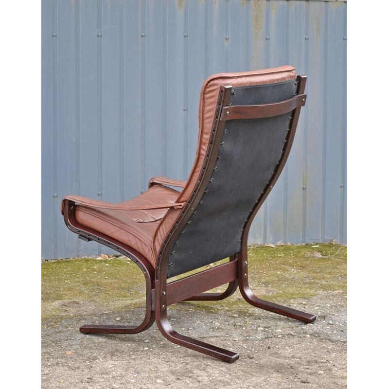 Lounge chair vintage "Siesta" en cuir par Ingmar Relling pour Westnofa,1960
