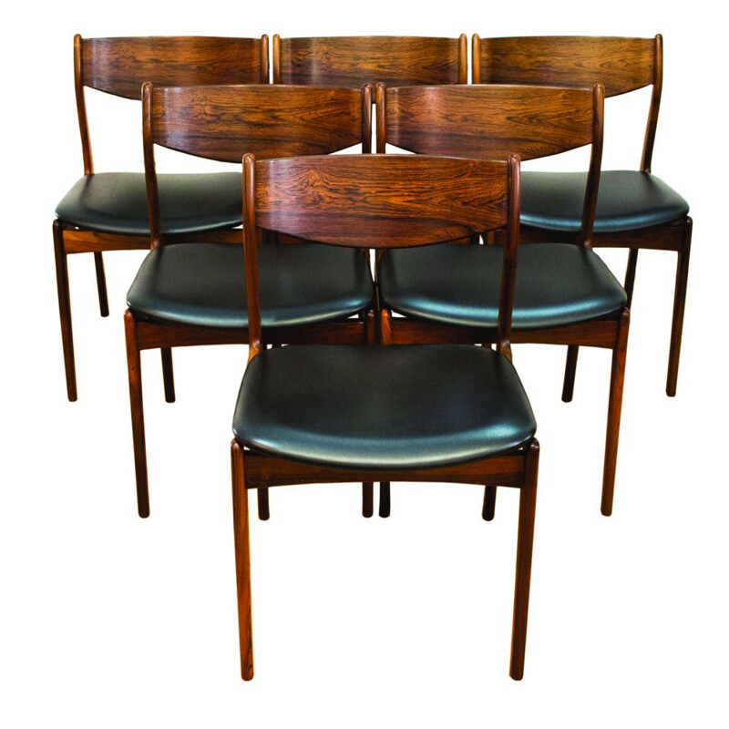 6 Danish vintage dining chairs in rosewood by P.E Jorgensen for Farso Stolefabrik,1960