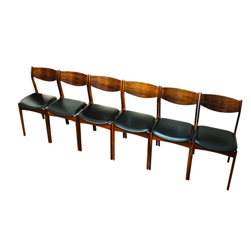 6 Danish vintage dining chairs in rosewood by P.E Jorgensen for Farso Stolefabrik,1960