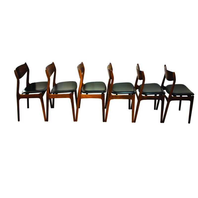 6 Danish vintage dining chairs in rosewood by P.E Jorgensen for Farso Stolefabrik,1960