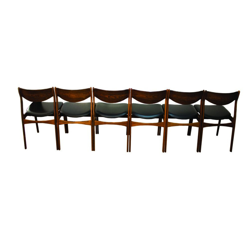 6 Danish vintage dining chairs in rosewood by P.E Jorgensen for Farso Stolefabrik,1960