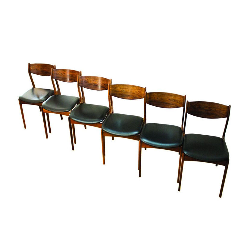 6 Danish vintage dining chairs in rosewood by P.E Jorgensen for Farso Stolefabrik,1960