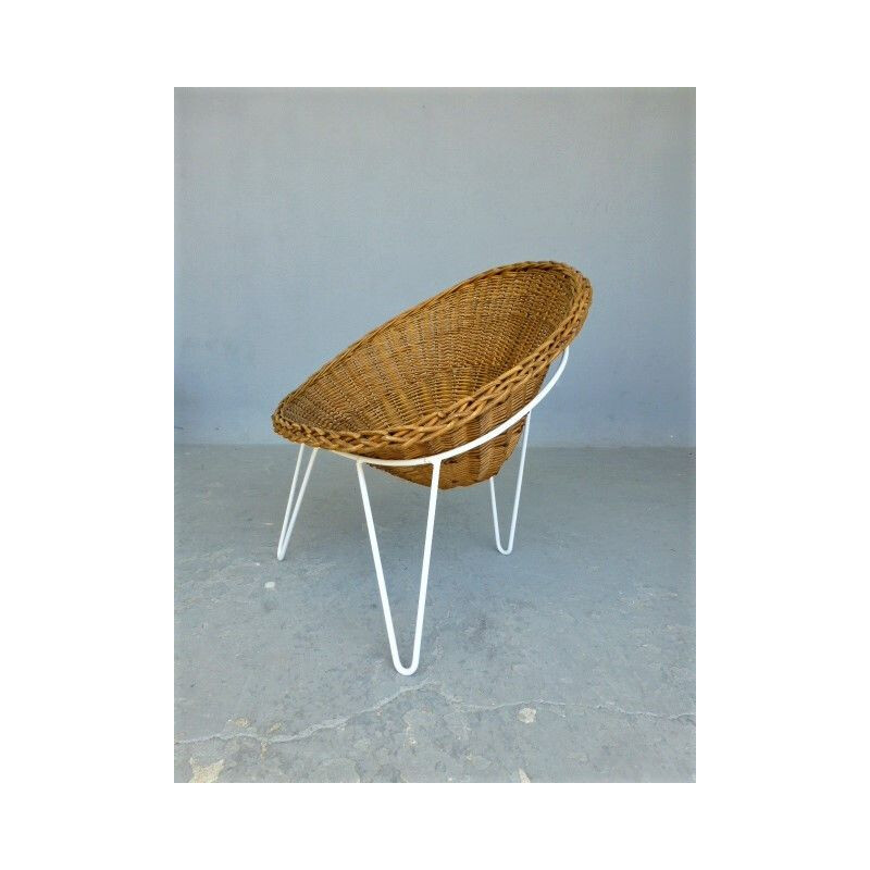 4 vintage armchairs in rattan and metal from the 60s