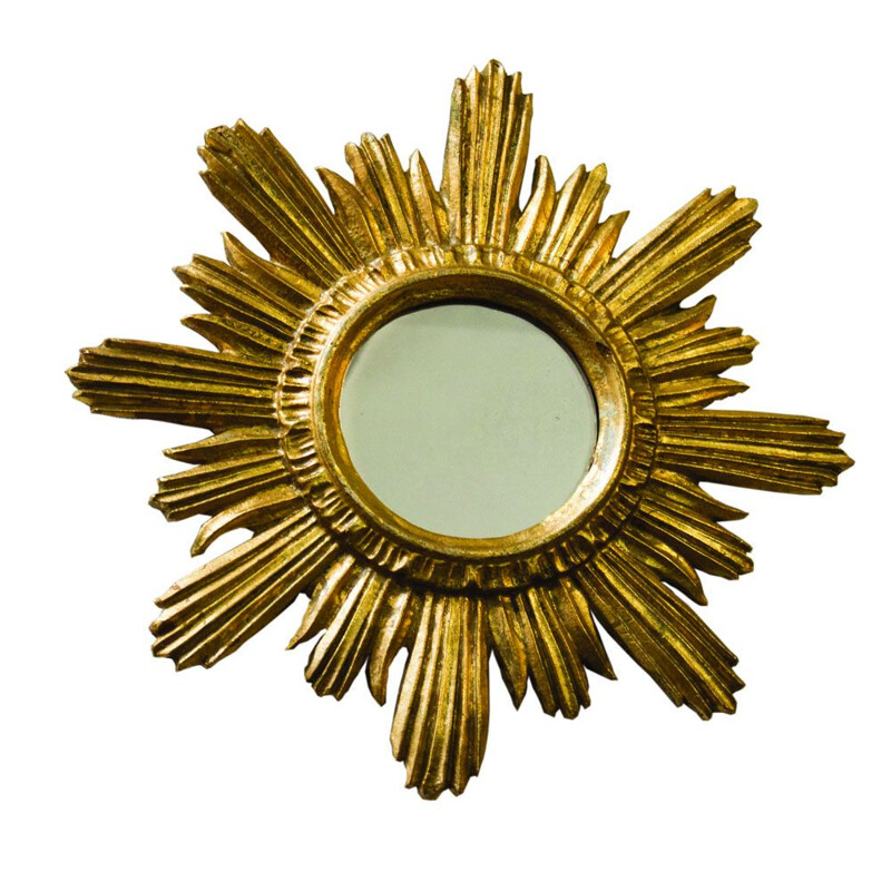 Vintage Golden Sunburst Mirror in gilded wood 1960s