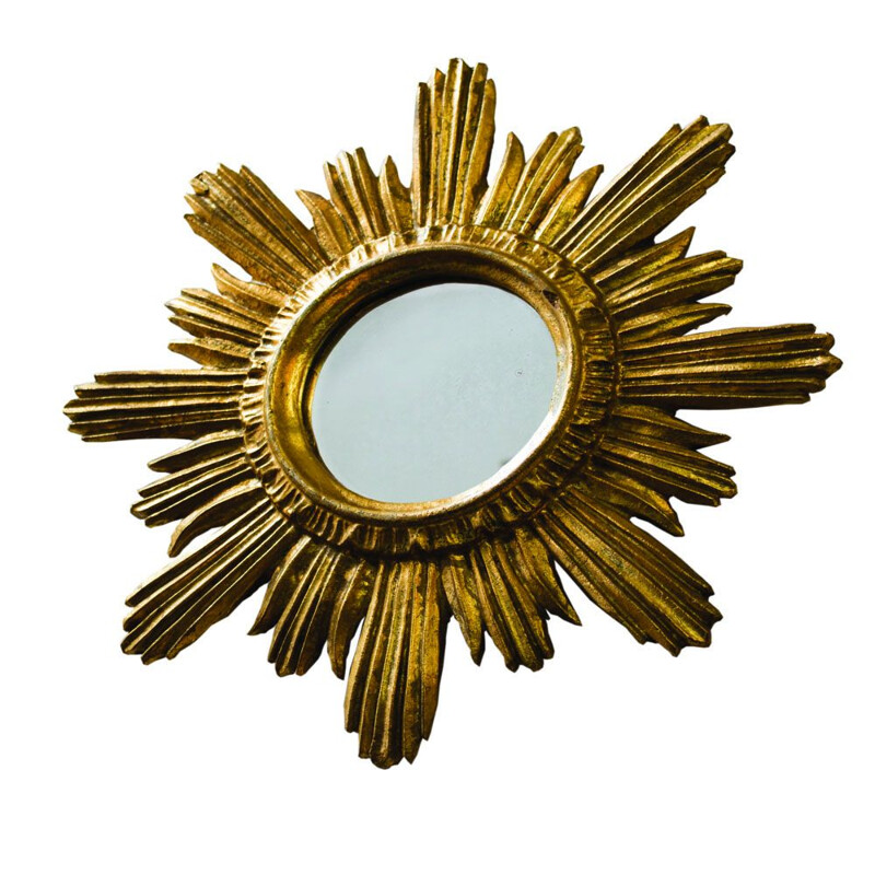 Miroir starbust en bois doré vintage 1960
