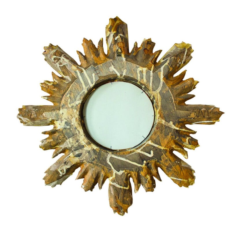 Vintage Golden Sunburst Mirror in gilded wood 1960s