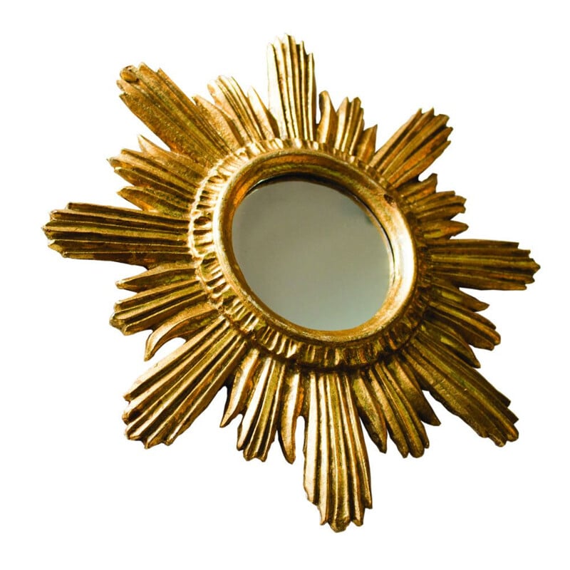 Vintage Golden Sunburst Mirror in gilded wood 1960s