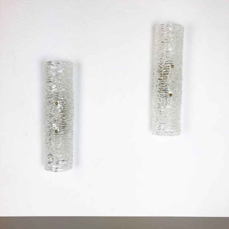 Set of 2 vintage Huge Ice Glass Wall lamp 1960s