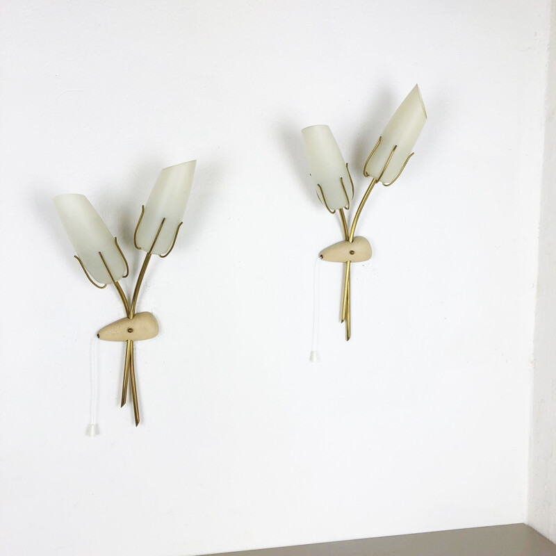 Set of 2 wall lamps in metal and brass 1960s 