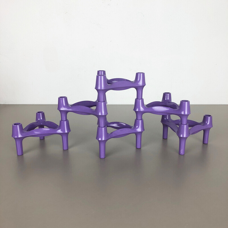 Set of 6 Vintage purple BMF Nagel Candleholder by Caesar Stoffi 1970s