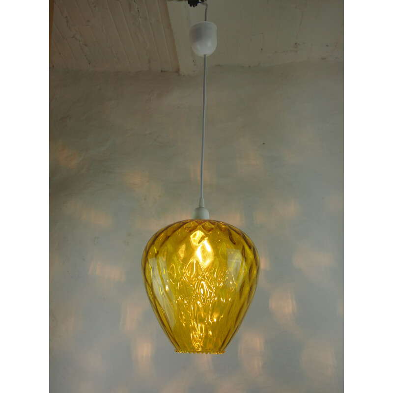 Vintage pendant lamp VENINI amber glass space age