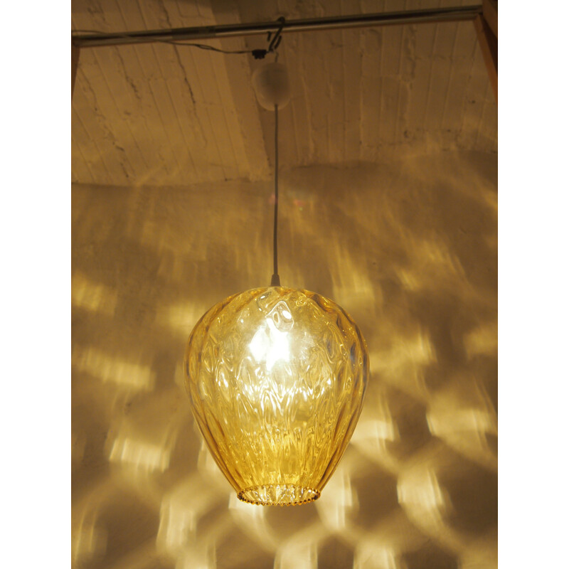 Vintage pendant lamp VENINI amber glass space age