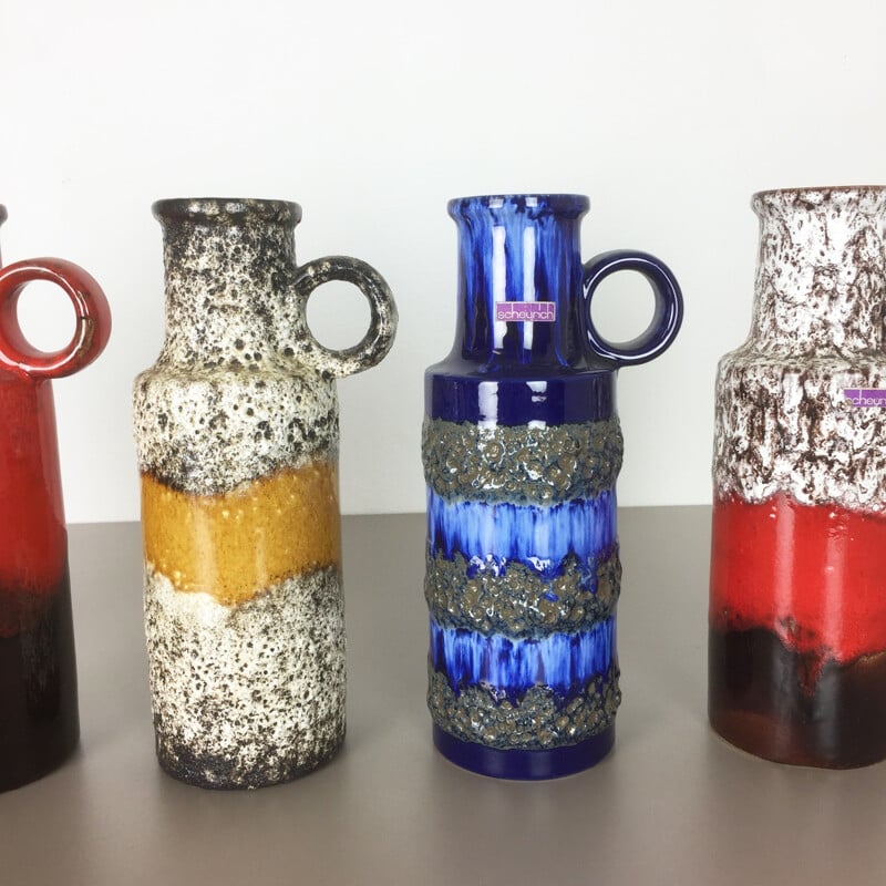 Set of 5 vintage porcelain vases by Scheurich, Germany 1970