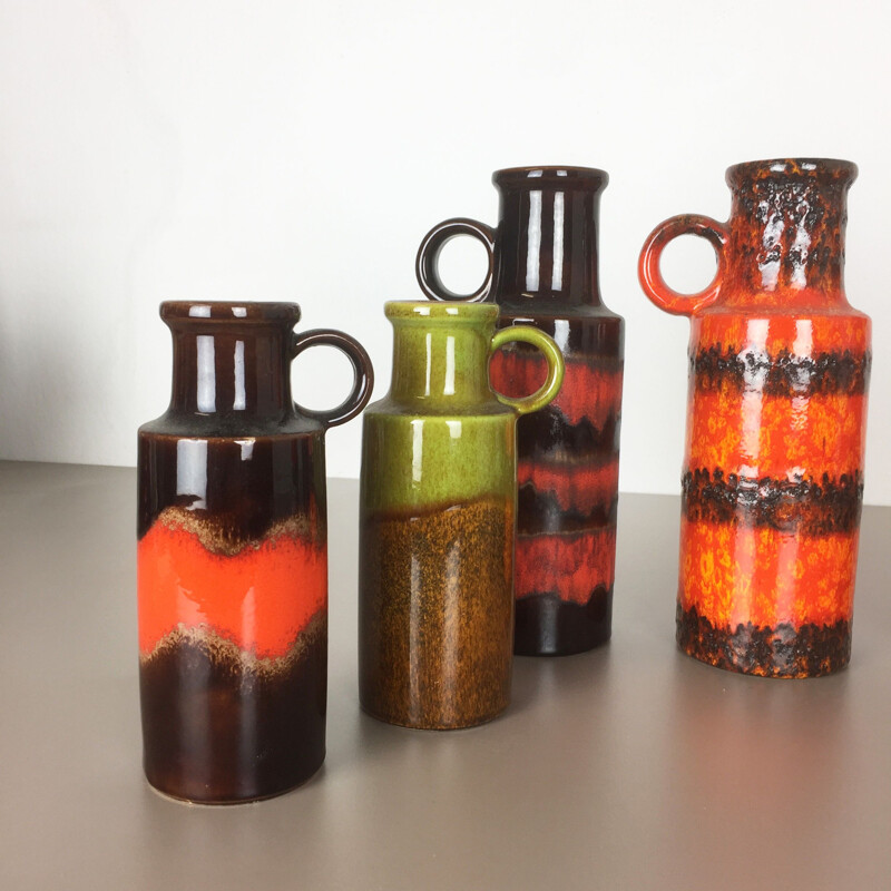 Set of 6 vintage pottery Fat Lava vases by Scheurich