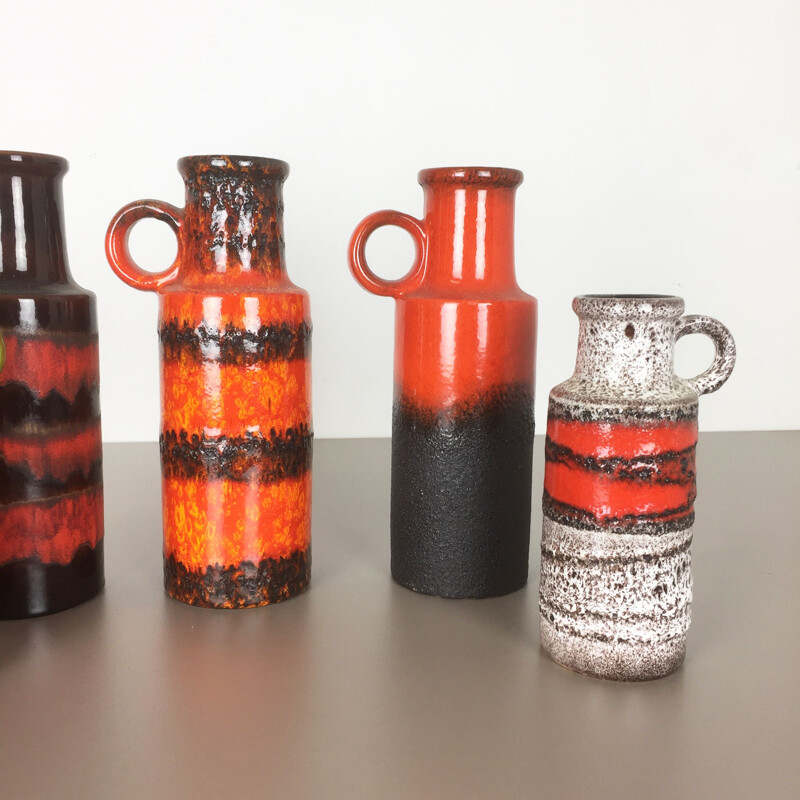 Set of 6 vintage pottery Fat Lava vases by Scheurich