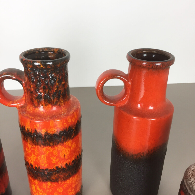 Set of 6 vintage pottery Fat Lava vases by Scheurich