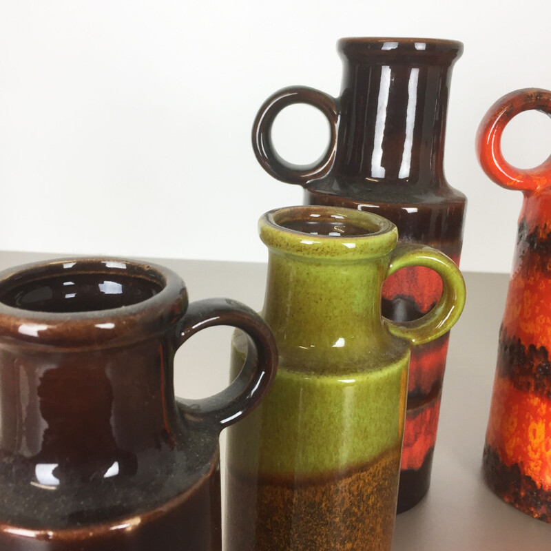 Set of 6 vintage pottery Fat Lava vases by Scheurich