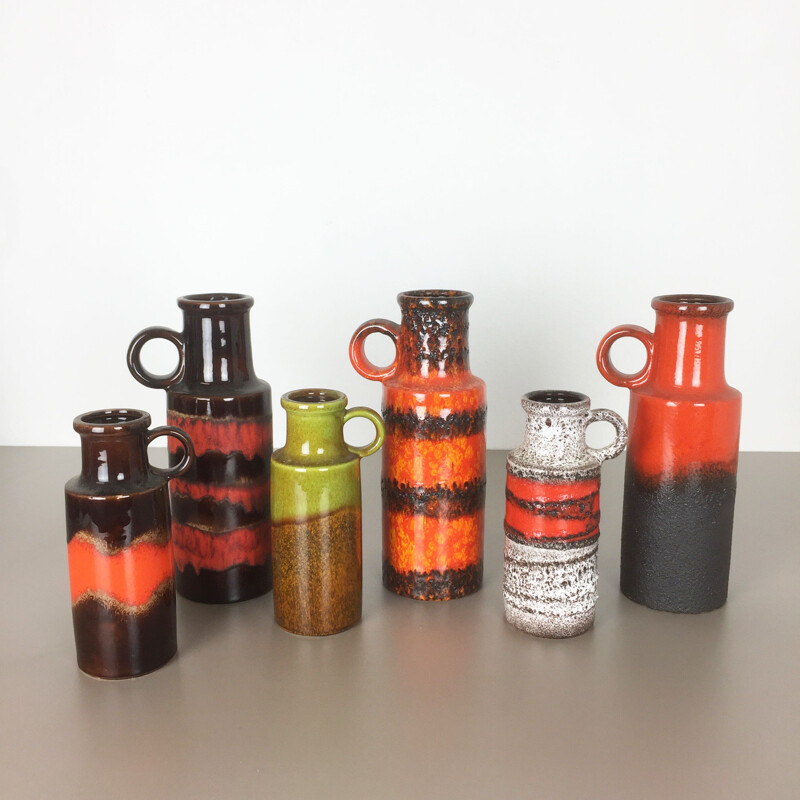 Set of 6 vintage pottery Fat Lava vases by Scheurich