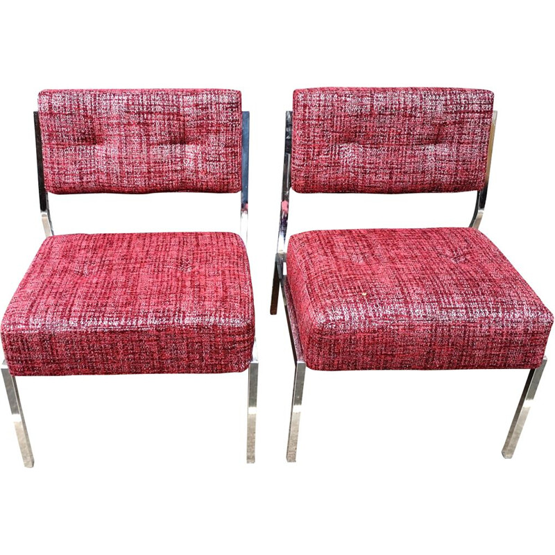 Pair of vintage chromed metal armchairs, 1970
