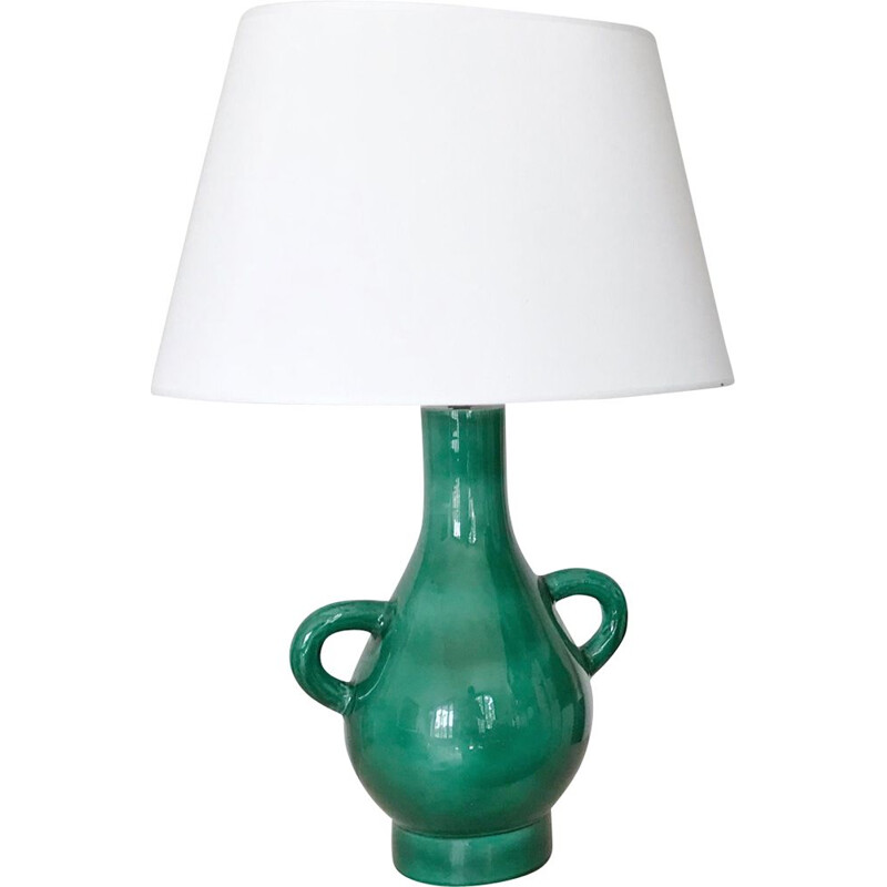 Large vintage green ceramic lamp 1960s