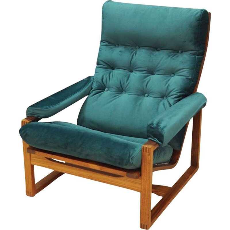 Vintage armchair in rosewood and green velvet Denmark 1960-70s