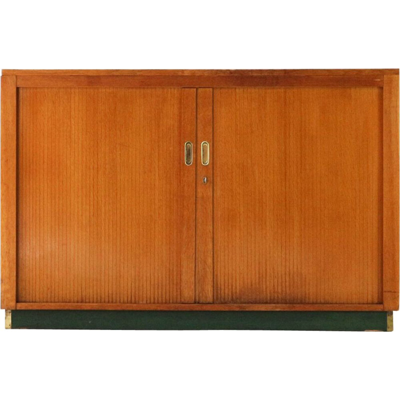 Vintage office cabinet in oak and linoleum with roller shutters 1960s 